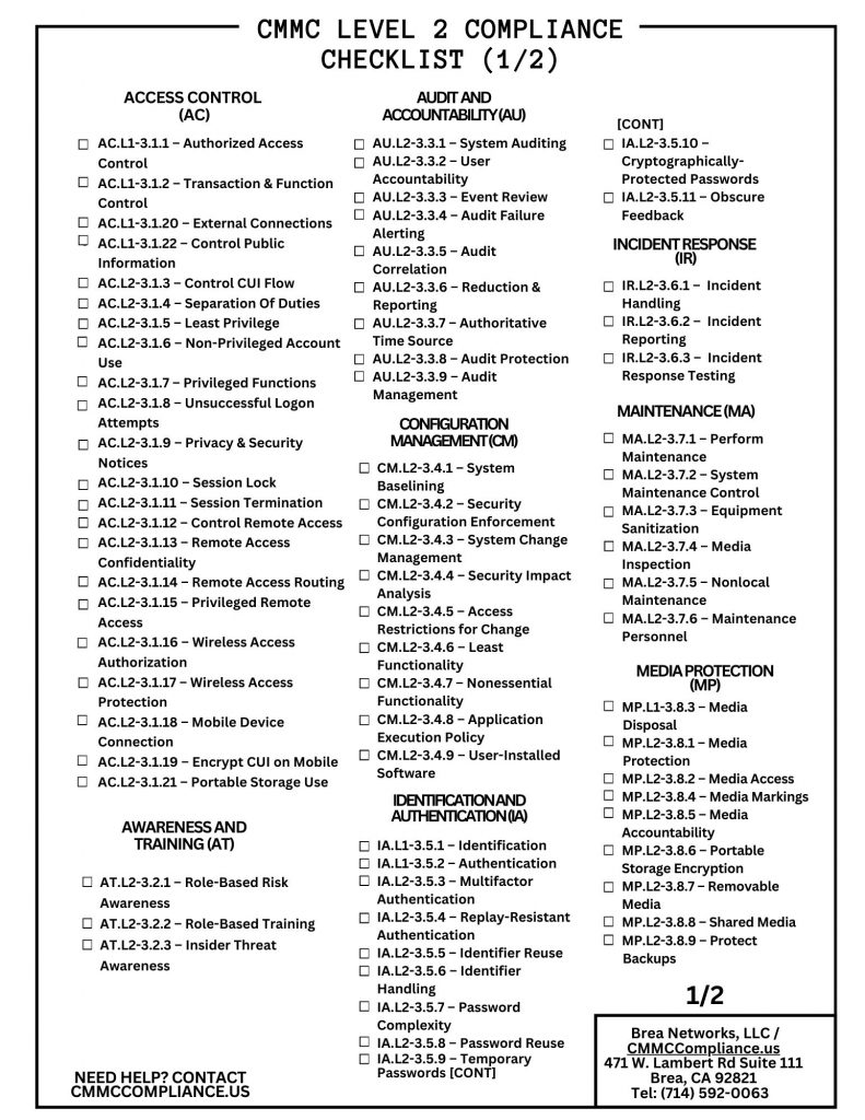 Cmmc Level 2 Compliance Checklist With Printable File Cmmc Compliance