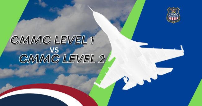Untitled (1200 x 630 px) (6) Graphic that reads "CMMC Level 1 vs CMMC Level 2: What Is the Difference? "