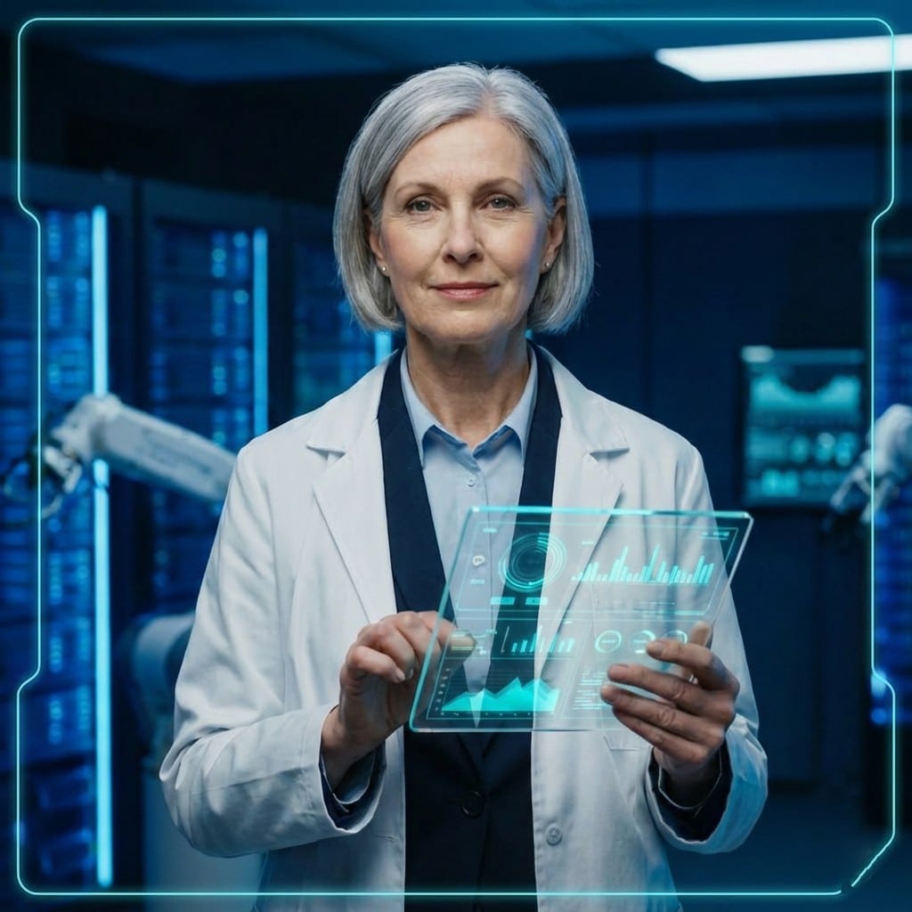 Senior biomedical director monitoring sensitive patient data protocols to ensure rigorous Healthcare Sciences Compliance.